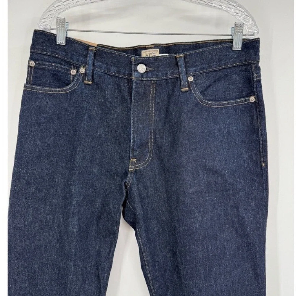 J.Crew Classic Relaxed Jeans Men's 32 X 34 Blue Denim Straight Leg Dark Wash NWT